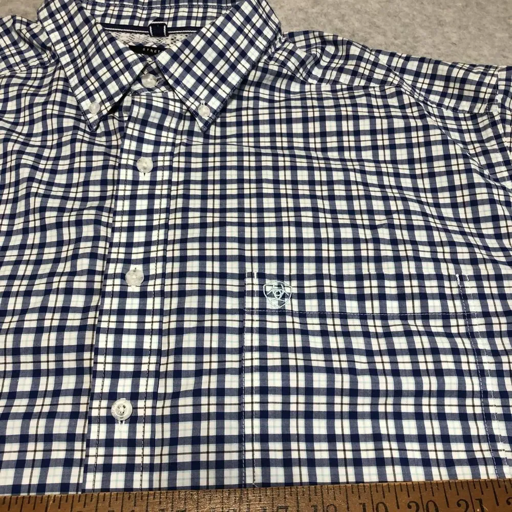 Ariat Pro Series Shirt Mens 2XL Blue White Checked Button Down Western Workwear - Picture 9 of 14